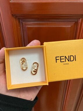 Fendi Gold Crystal-Accent Logo Stud Earrings